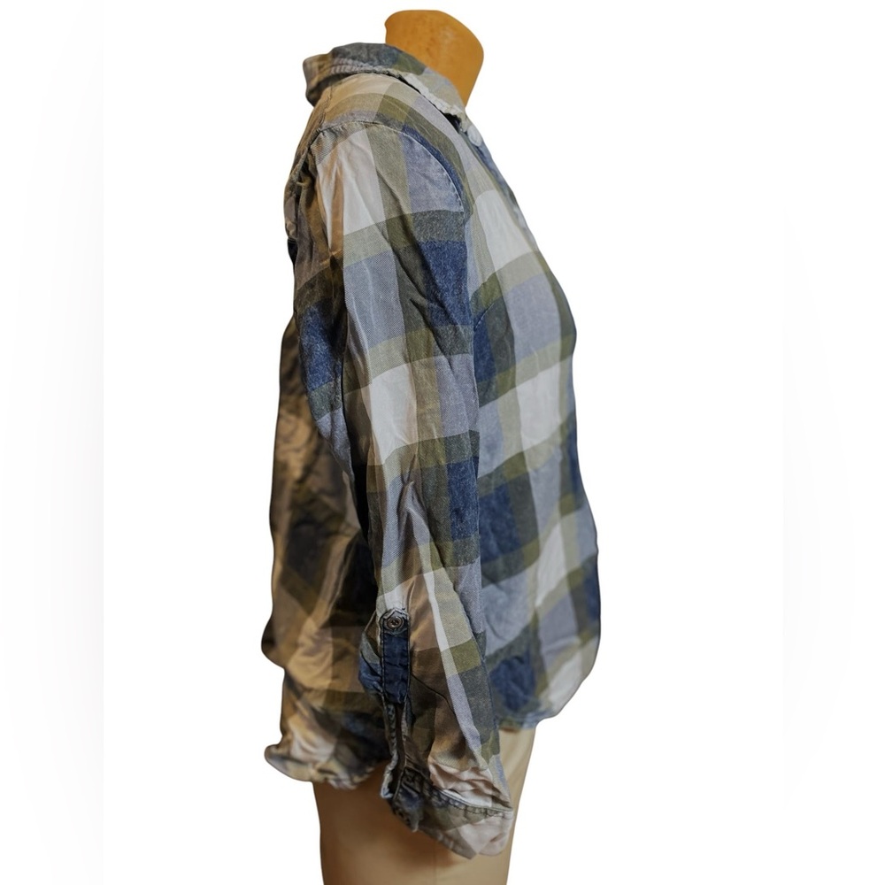 Blue and Green Plaid button down top shirt by Billy T Size L large - Picture 3 of 9